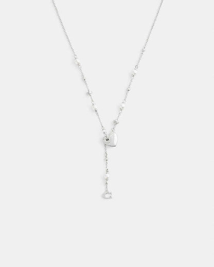 Open Circle Heart Y Necklace Silver Silver
