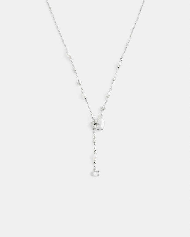 Open Circle Heart Y Necklace Silver Silver