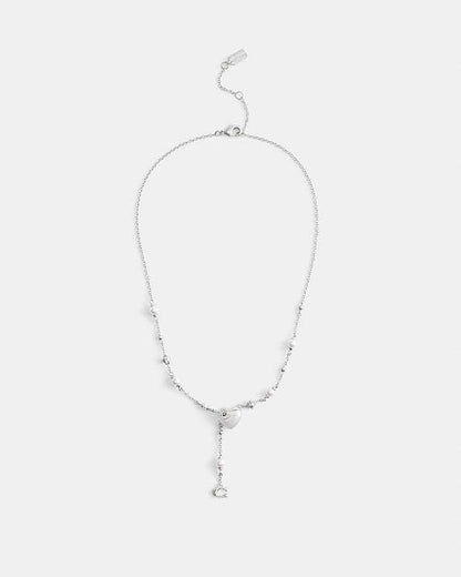 Open Circle Heart Y Necklace Silver Silver