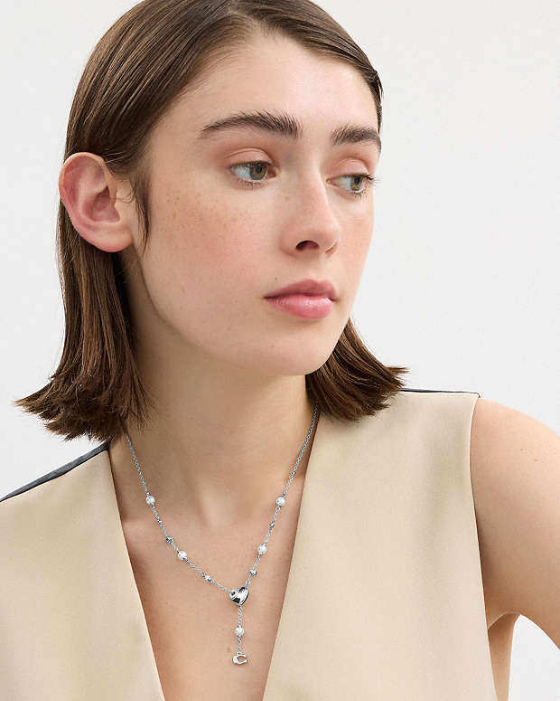 Open Circle Heart Y Necklace Silver Silver