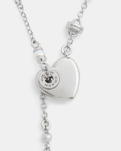 Open Circle Heart Y Necklace Silver Silver