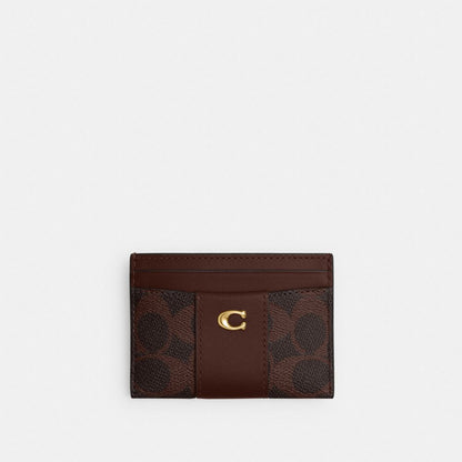 Coach Essential Card Case In Signature Canvas Brass Maple