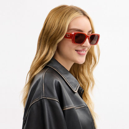 Coach Maxi Sculpted C Oversized Rectangle Sunglasses Burnt Orange
