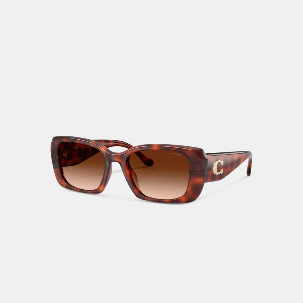 Coach Maxi Sculpted C Oversized Rectangle Sunglasses Caramel Tortoise