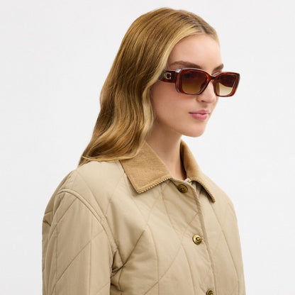 Coach Maxi Sculpted C Oversized Rectangle Sunglasses Caramel Tortoise