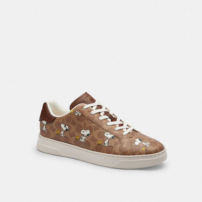 Coach Coach X Peanuts High Line Sneaker In Signature Canvas With Snoopy Print Tan