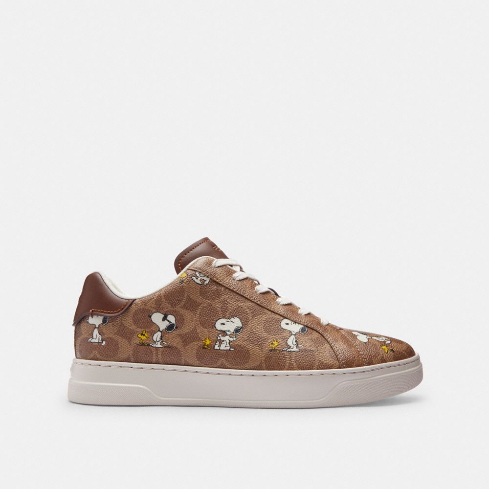 Coach Coach X Peanuts High Line Sneaker In Signature Canvas With Snoopy Print Tan