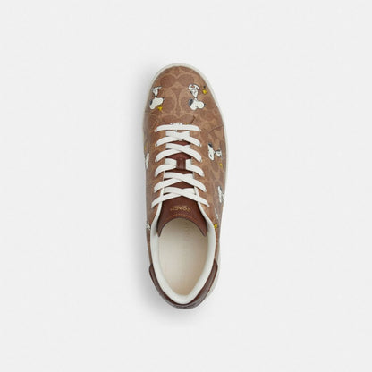 Coach Coach X Peanuts High Line Sneaker In Signature Canvas With Snoopy Print Tan