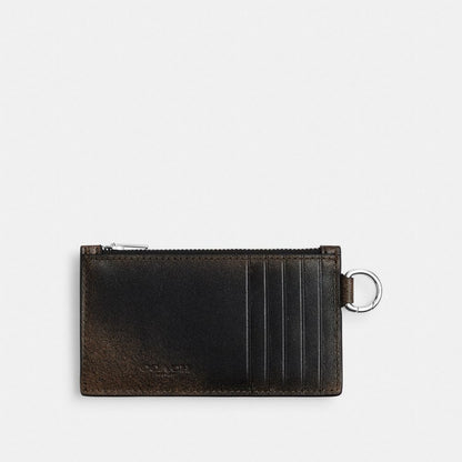 Coach Zip Card Case In Loved Leather Black Light Tan