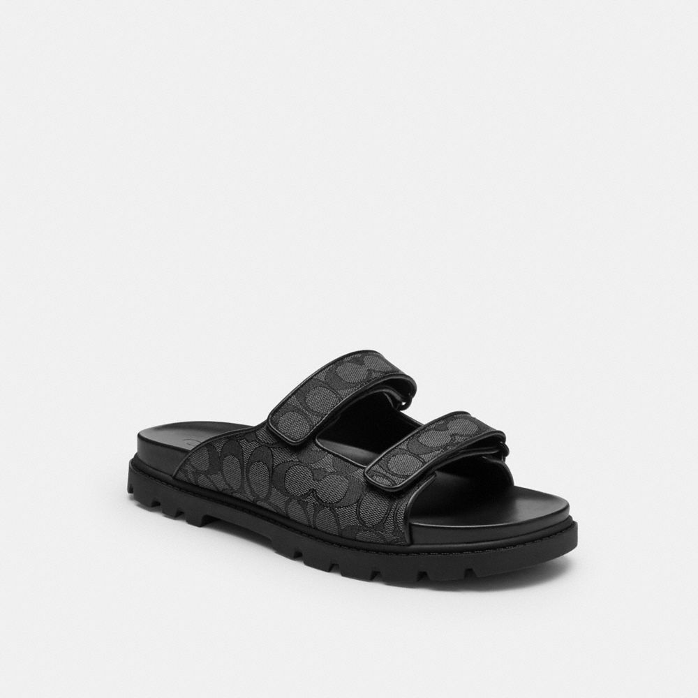 Coach Double Banded Sandal In Signature Jacquard Charcoal Black
