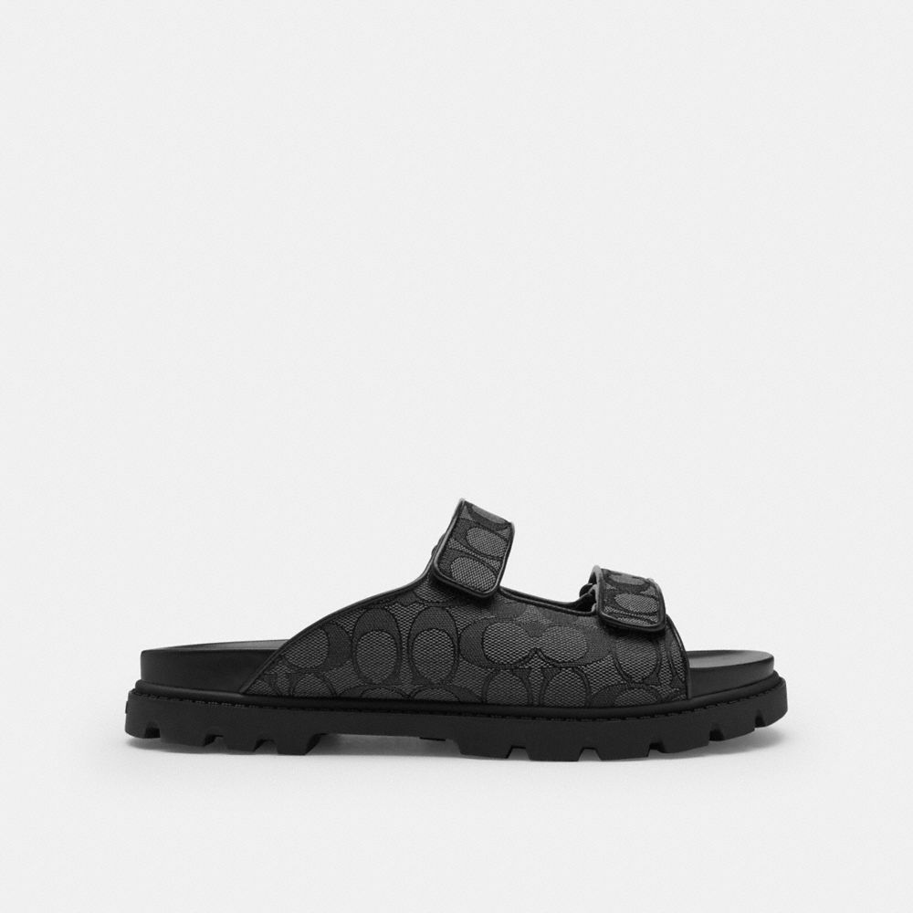 Coach Double Banded Sandal In Signature Jacquard Charcoal Black