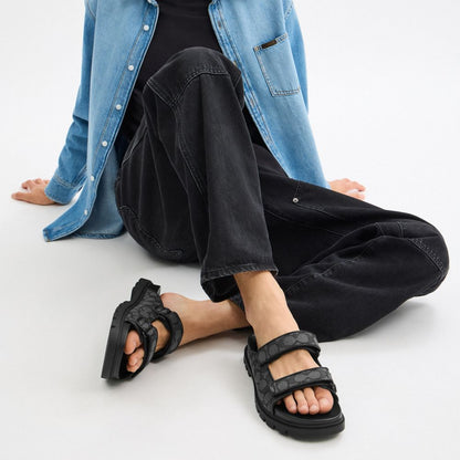 Coach Double Banded Sandal In Signature Jacquard Charcoal Black