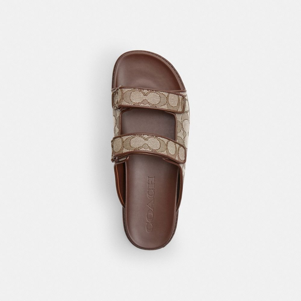 Coach Double Banded Sandal In Signature Jacquard Oak Maple