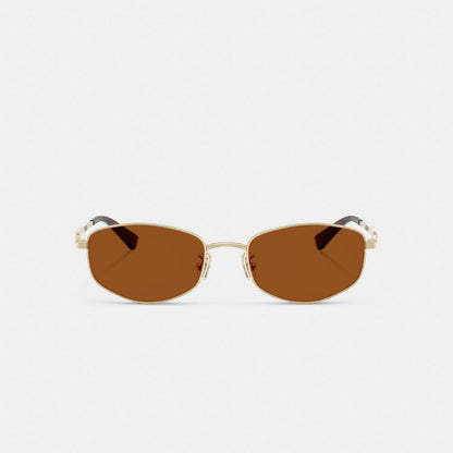 Coach Coach Script Metal Narrow Rectangle Sunglasses Brown Gold