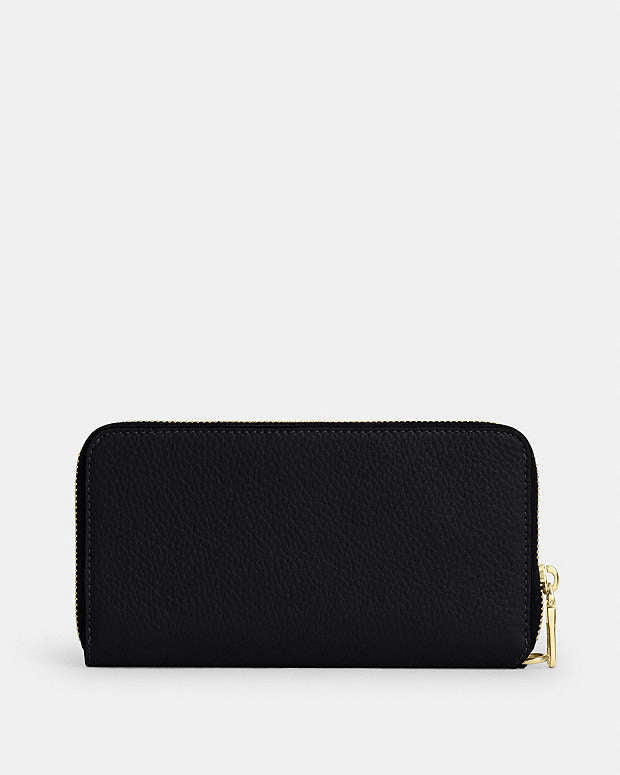 Long Zip Around Wallet With Detachable Card Case Pebbled Leather-Gold-Black Pebbled Leather-Gold-Black