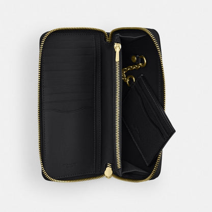 Coach Long Zip Around Wallet With Detachable Card Case Gold Black