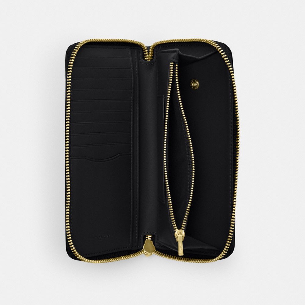 Coach Long Zip Around Wallet With Detachable Card Case Gold Black