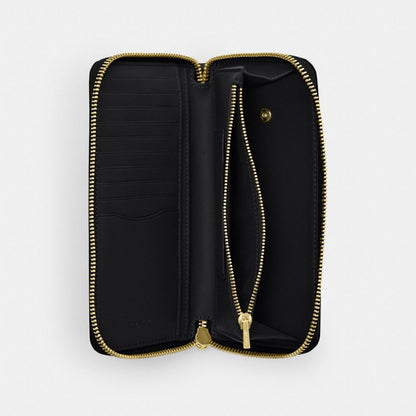 Coach Long Zip Around Wallet With Detachable Card Case Gold Black