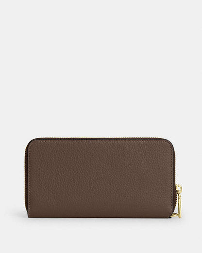 Long Zip Around Wallet With Detachable Card Case Pebbled Leather-Gold-Dark Stone Pebbled Leather-Gold-Dark Stone