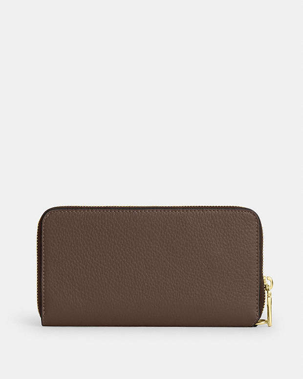 Long Zip Around Wallet With Detachable Card Case Pebbled Leather-Gold-Dark Stone Pebbled Leather-Gold-Dark Stone