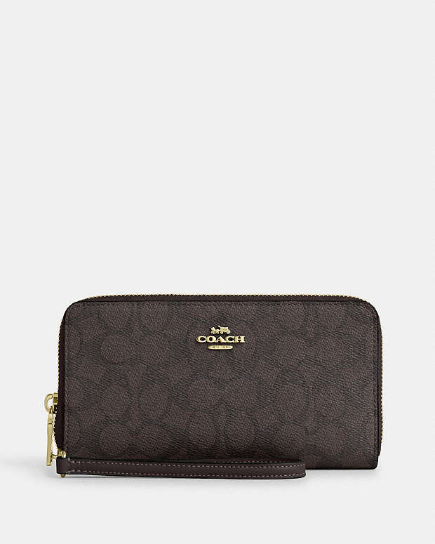 Long Zip Around Wallet With Detachable Card Case In Signature Canvas Signature Canvas-Gold-Walnut-Black Signature Canvas-Gold-Walnut-Black