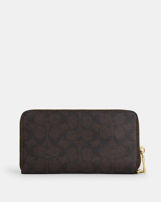 Long Zip Around Wallet With Detachable Card Case In Signature Canvas Signature Canvas-Gold-Walnut-Black Signature Canvas-Gold-Walnut-Black