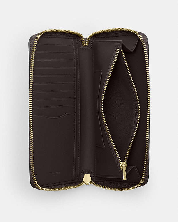 Long Zip Around Wallet With Detachable Card Case In Signature Canvas Signature Canvas-Gold-Walnut-Black Signature Canvas-Gold-Walnut-Black