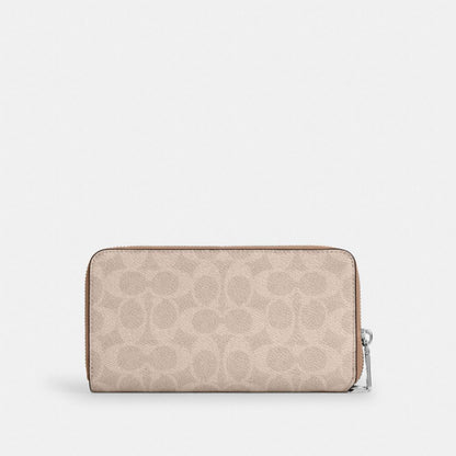 Coach Long Zip Around Wallet With Detachable Card Case In Signature Canvas Silver Sand Taupe
