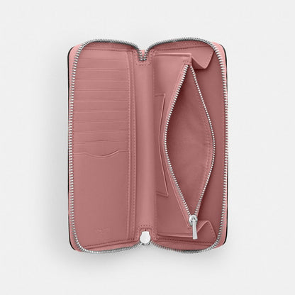 Coach Long Zip Around Wallet With Detachable Card Case In Signature Canvas Sv Tan Dusty Pink