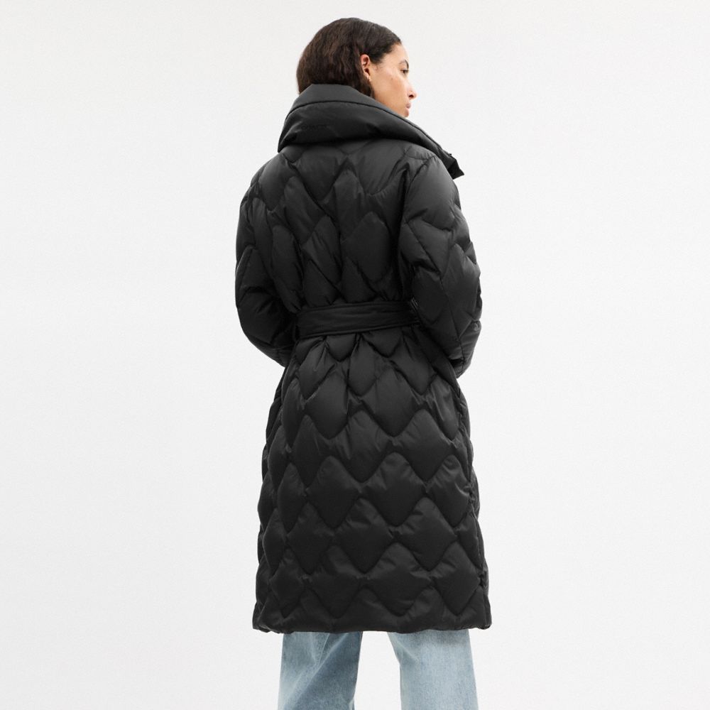 Coach Quilted Long Puffer Black