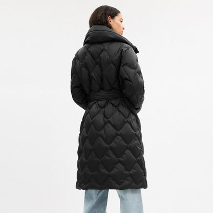 Coach Quilted Long Puffer Black