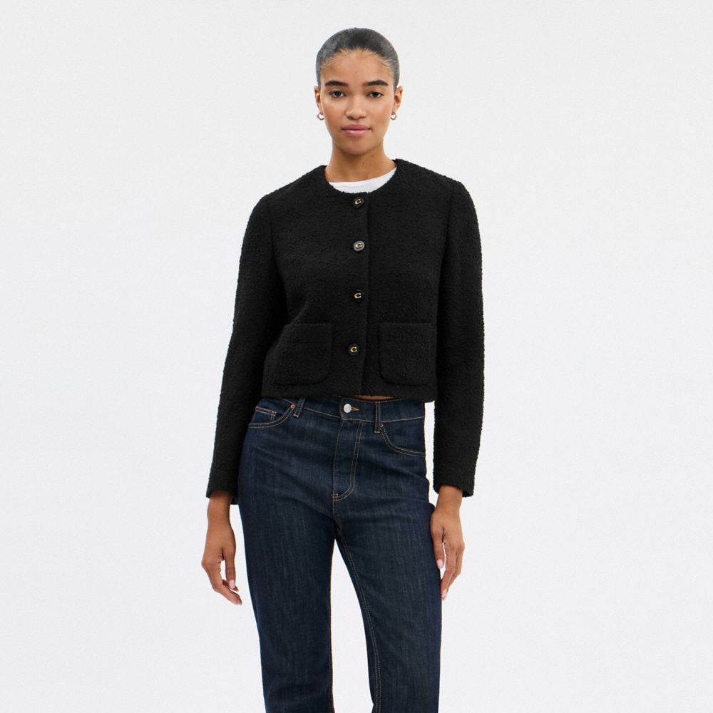 Coach Boucle Cardigan Jacket Black