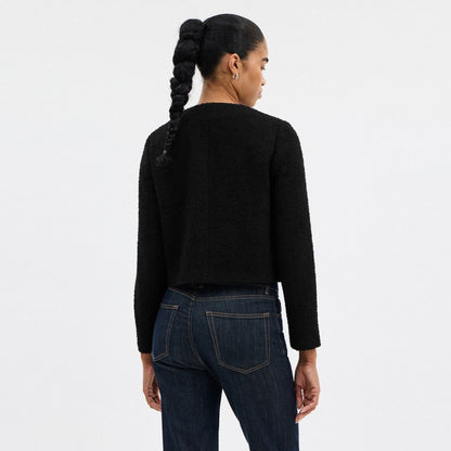 Coach Boucle Cardigan Jacket Black