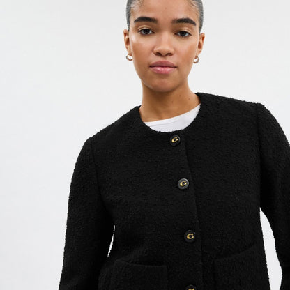 Coach Boucle Cardigan Jacket Black