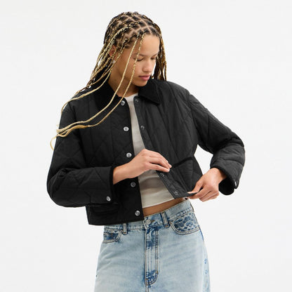 Coach Quilted Jacket With Corduroy Collar Black