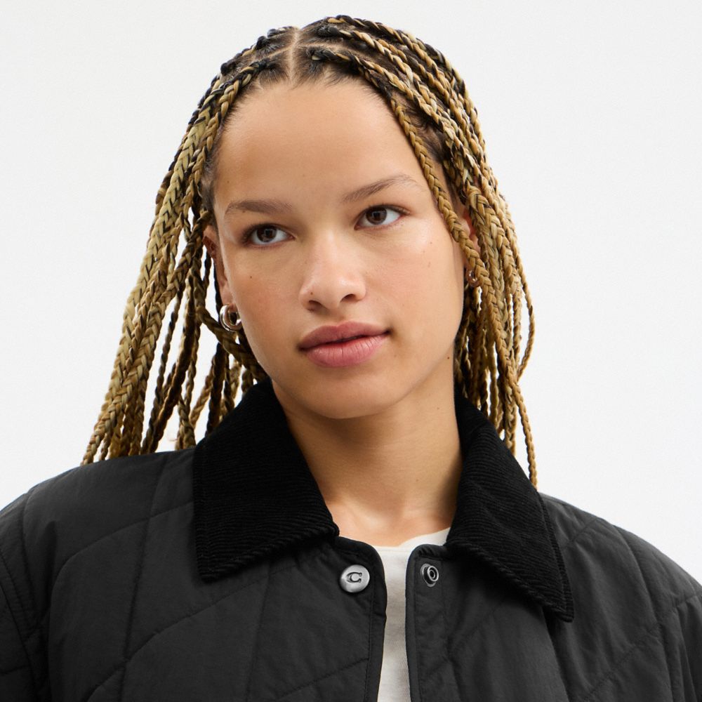 Coach Quilted Jacket With Corduroy Collar Black