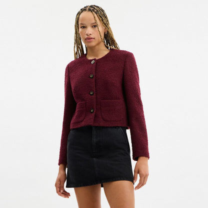 Coach Boucle Cardigan Jacket Burgundy