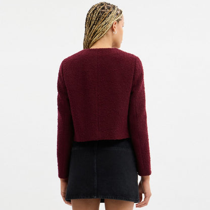 Coach Boucle Cardigan Jacket Burgundy
