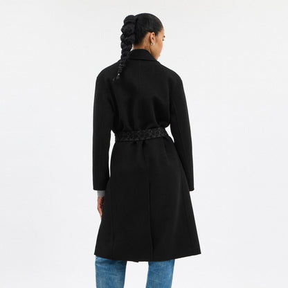 Coach Belted Wool Long Coat Black