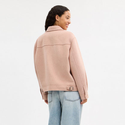 Coach Zip Front Wool Jacket Blush