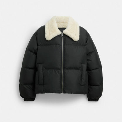 Coach Puffer With Shearling Collar Black