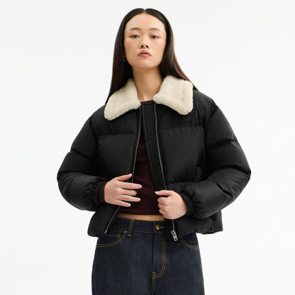 Coach Puffer With Shearling Collar Black
