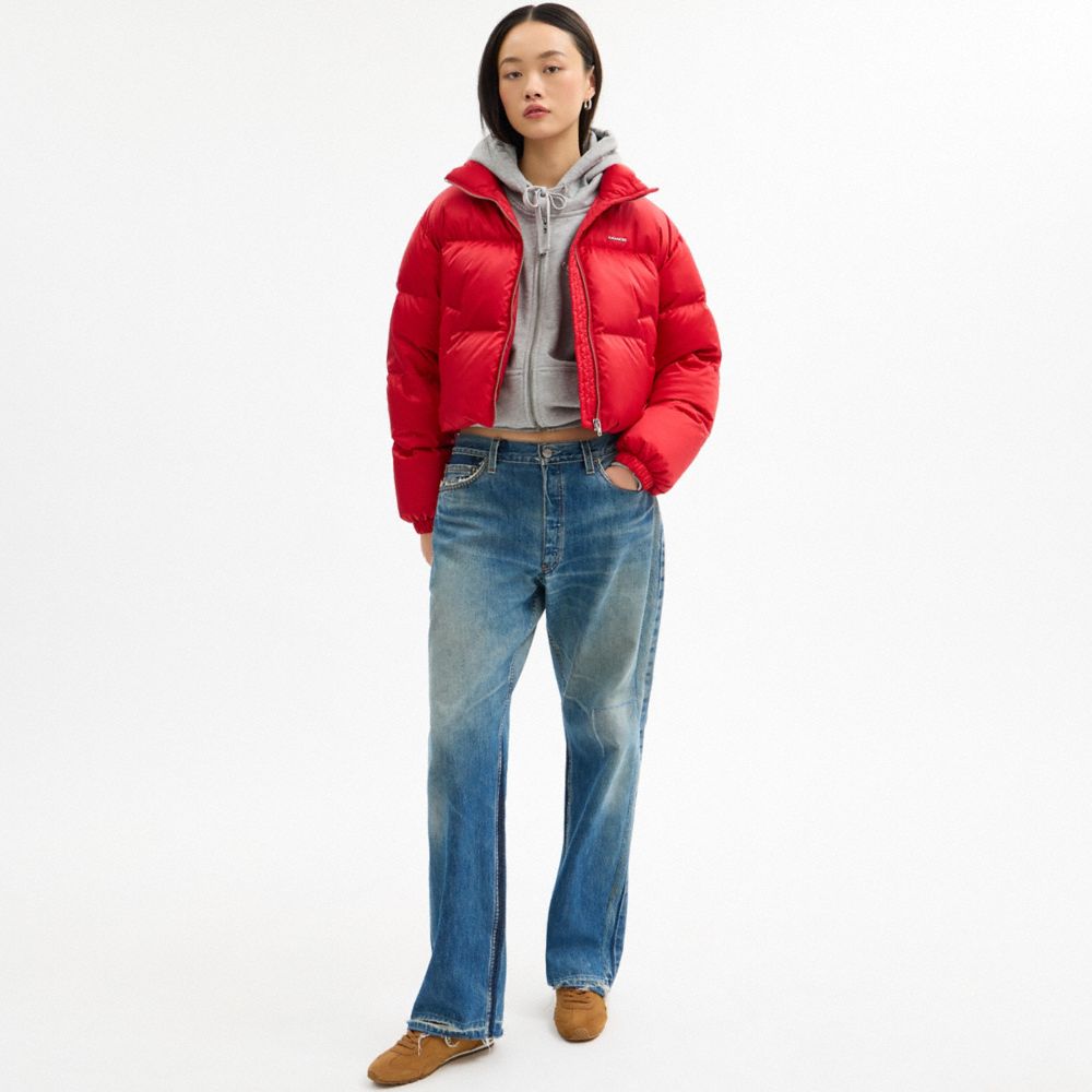Coach Short Cropped Puffer Jacket Red