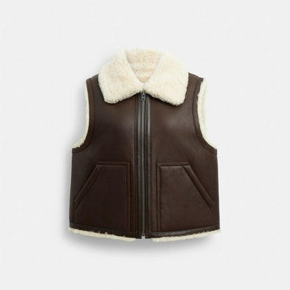 Coach Reversible Shearling Vest Hickory