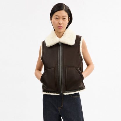 Coach Reversible Shearling Vest Hickory