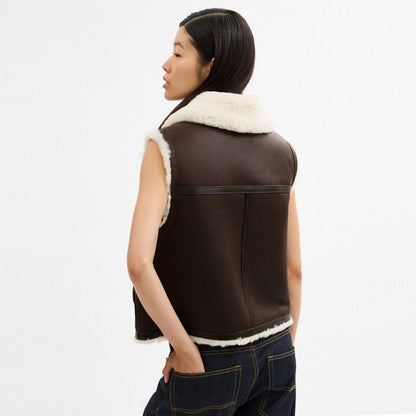 Coach Reversible Shearling Vest Hickory