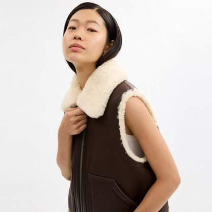 Coach Reversible Shearling Vest Hickory