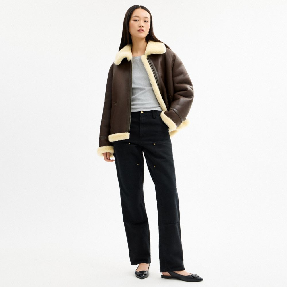 Coach Aviator Shearling Jacket Hickory