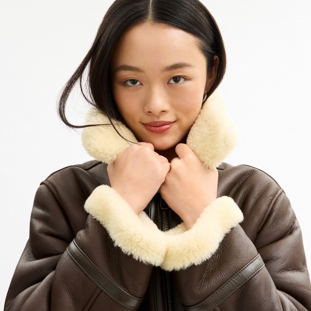 Coach Aviator Shearling Jacket Hickory