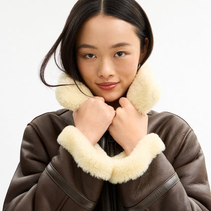 Coach Aviator Shearling Jacket Hickory